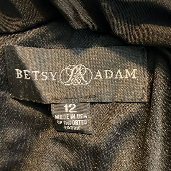 Betsy & Adam Asymmetric One Shoulder Evening Gown Black Crepe Maxi Dress 12 - Picture 6 of 8